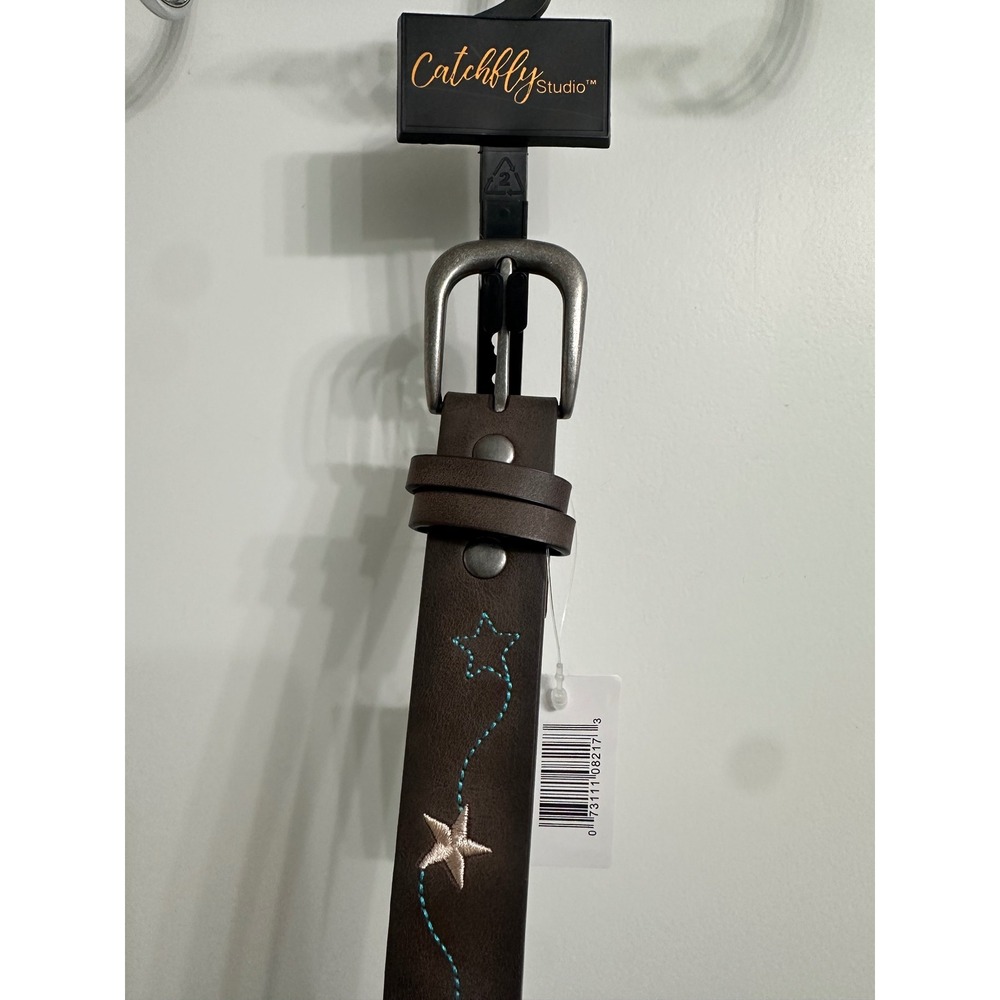 Catchfly Studio‎ Kids Brown Star Embroidered Faux Leather Belt
